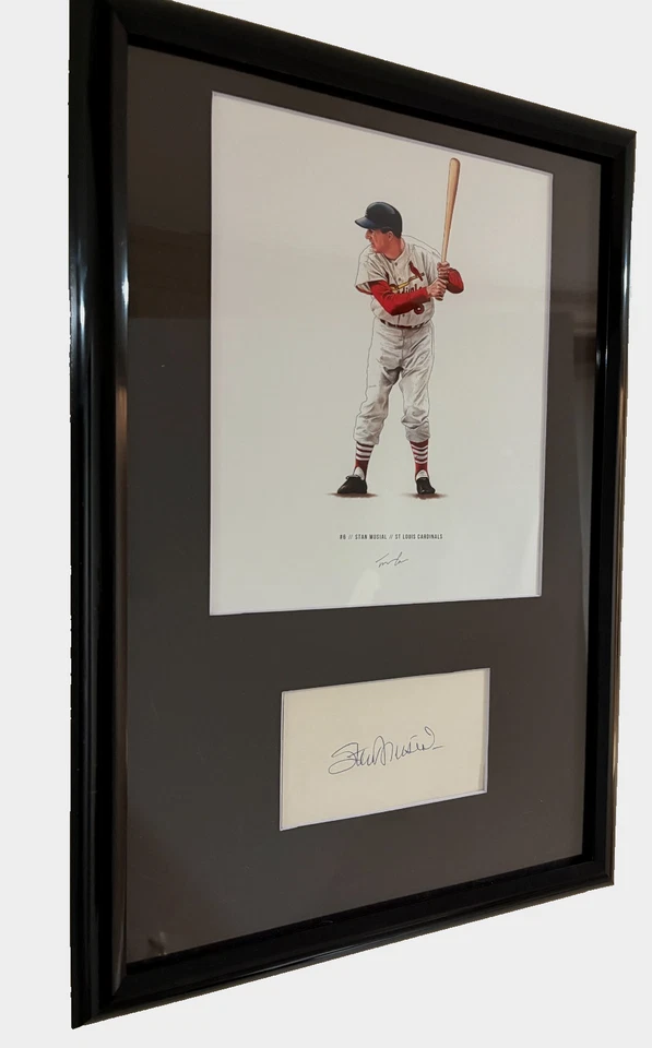 Stan Musial - 12x18" Framed Signed Card and 8x10 Art Cardinals HOF Auto PSA DNA - Image 3 of 4