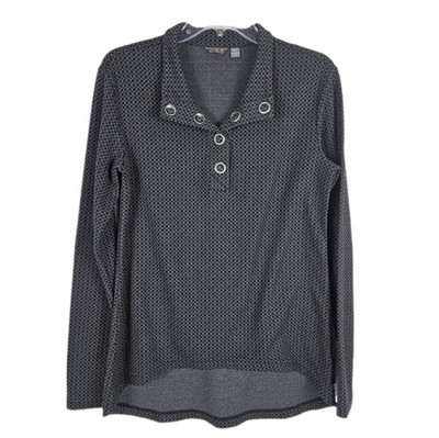 Merrell Long Sleeve Pullover Womens Large Gray Black Geomtric 1/4 Snap Hiking