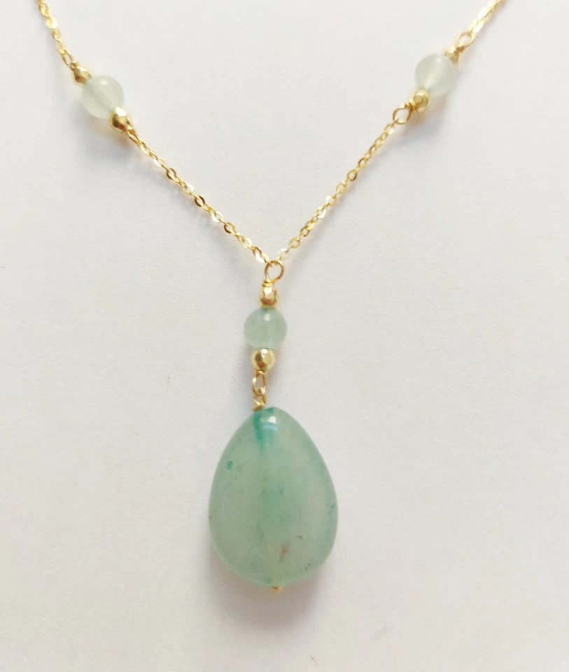 Collana in argento 925 laminata in oro con avventurina goccia ed ematite dorata - Immagine 2 di 4