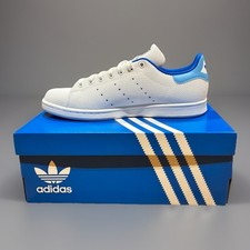 Adidas Stan Smith scarpe da ginnastica uomo bianche blu taglia UK10,5 nuove con scatola prezzo al pubblico £90