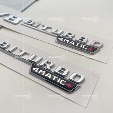 Chrome V8 Biturbo 4matic Fender Side Emblems Badges For Amg 4matic 