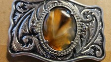 Western Silvertone Belt Buckle w/ Polished Stone 3.50" x 2.3/8"