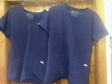 SET OF 2--Figs Women 2 POCKET Scrub Top NAVY BLUE Size SMALL