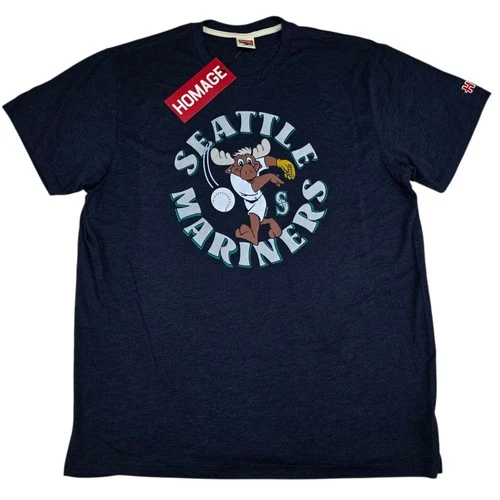 New Homage Seattle Mariners Moose Mascot T Shirt Navy Men NWT