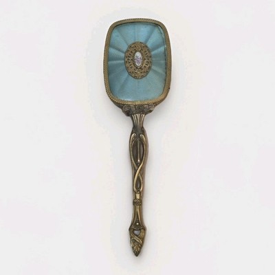 Regent London Antique Victorian Wood Brass And Enamel Hairbrush Blue Woth Roses