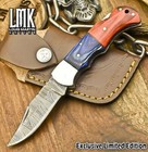 LMK Custom Twist Damascus Pocket Folding Knife Hard Wood Back Lock Outdoor Rare