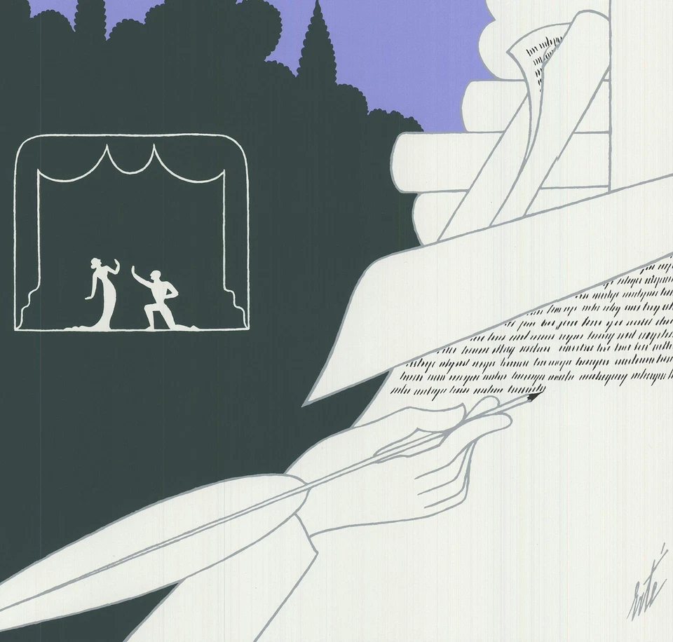 ERTE Conferencia Nacional de Dramaturgos 33" x 23,75" Serigrafía 1982 Art Deco Azul, Foto 3 de 4