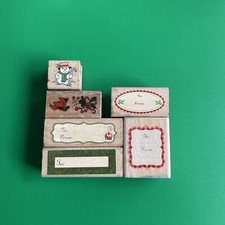Retired Wood Mounted Rubber Stamps Holiday To From Snowman Robin  Lot #5464