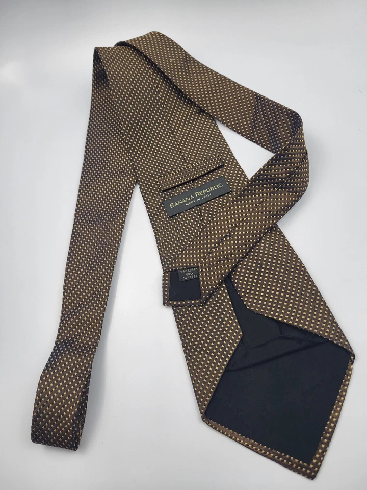 Corbata de Seda Banana Republic Marrón Beige Diseñador Geométrico Italia 58 x 4.1/8 Foto 4 de 4