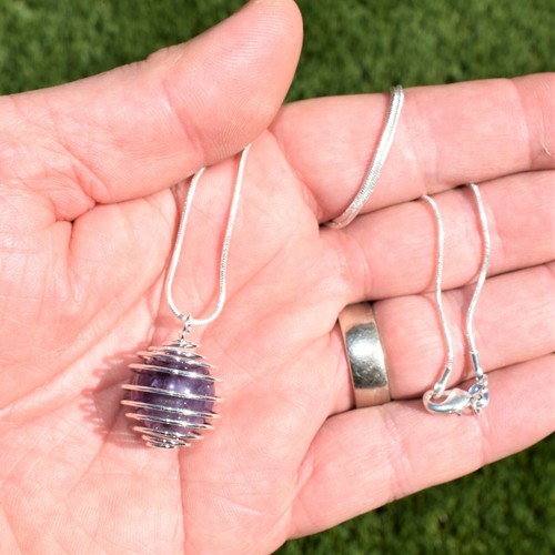 CUTE Baby Tibetan Amethyst Sphere Perfect Pendant™ + 20" Stainless Steel Chain - Picture 8 of 9