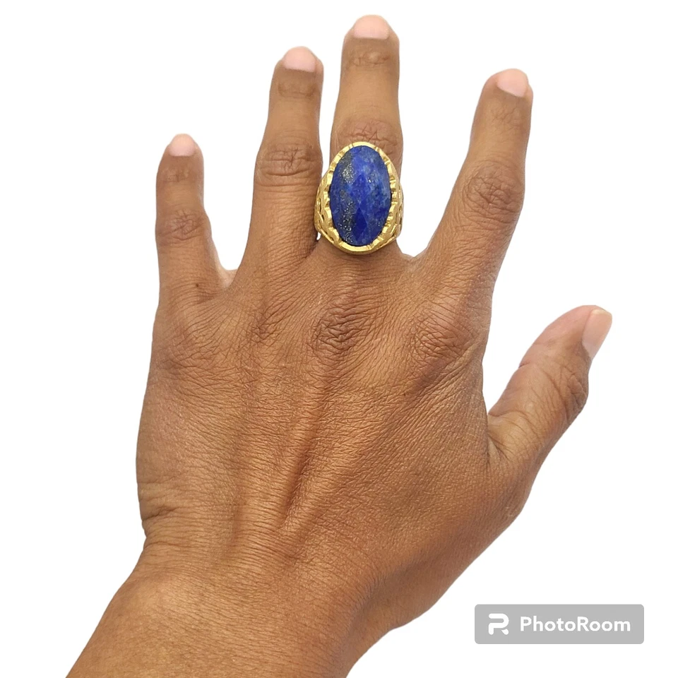 Anillo Rivka Friedman Oro 18K Revestido Satén Facetado Lapislázuli Talla 9 Foto 4 de 4