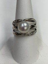 Sterling Silver Pearl 3 Row Ring Size 8