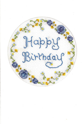 Blaue Happy Birthday Karte in blau & grün - komplettes Kreuzstich Set auf 16 Aida