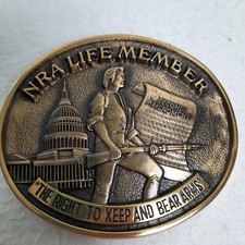 NRA Life Member 2nd Amendment Rights Vintage Solid Brass Oval Belt Buckle Jadco