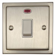 G&H TSN26W Trimline Plate Satin Nickel 1 Gang 20 Amp Double Pole Switch & Neon