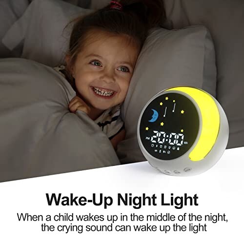 Kids Bedside Dual Alarm Clock Night Light Sleep Trainer Speaker White Noise - Picture 3 of 4
