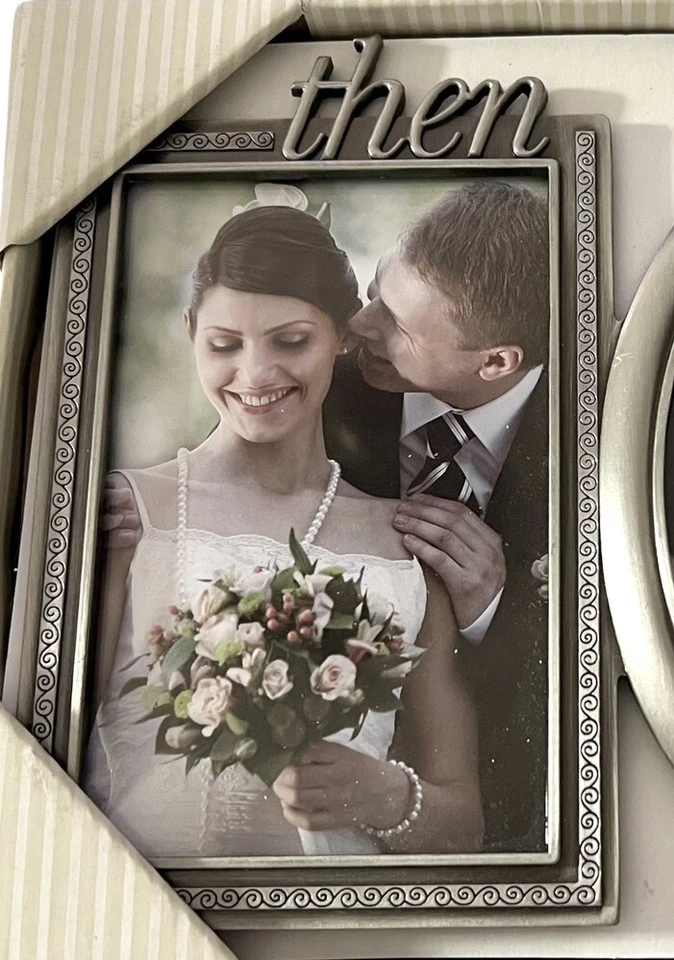 NUEVO 2 marcos de fotos FETCO entonces y ahora aniversario rectángulo y redondo 1 pieza Foto 3 de 4