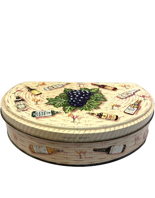 Vtg Huntley & Palmers Biscuits Tin Cocktail Basket - Liquor Bottles & Grapes 9''