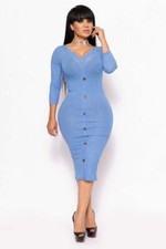 Women's Blue Bodycon Midi Dress