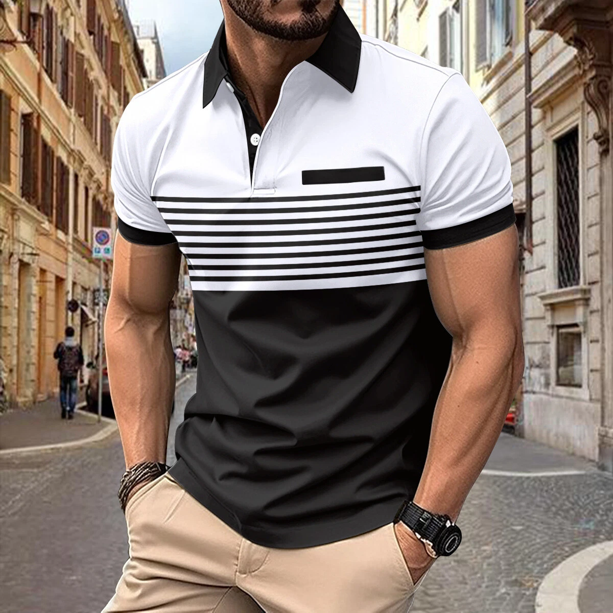 Polo Shirt Colorblock T Shirts Men Short Sleeve Casual Slim Golf Tops Fashion