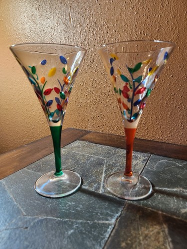 CC Zecchin Venice Italy Original Murano Hand Painted Glasses 8.5” Set of 2