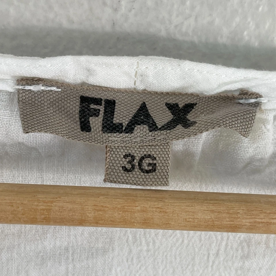 Flax Womens Plus 3G White Crinkled Linen Cotton Blend Long Sleeve Tunic Top - Image 4 of 4