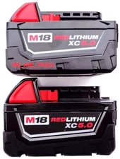 (2) GENUINE 18V Milwaukee 48-11-1850 5.0 AH Batteries M18 XC18 48-11-1852