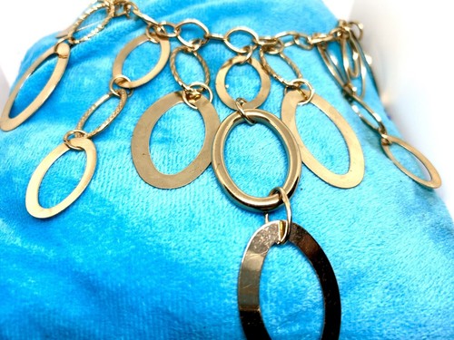 Necklace Gold Toned Vintage With Oval Rings Single Strand Retro - Picture 3 of 6