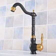 Deck Mount Bathroom Black Gold Brass Basin Sink Faucet 1 Handle/Hole Mixer Tap