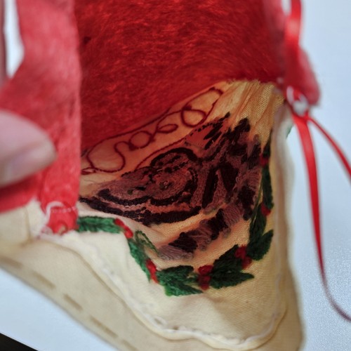 Crewel Embroidered Cat Christmas Stocking Noel Fluffy Kitties Grey Orange Tabby - Picture 5 of 9