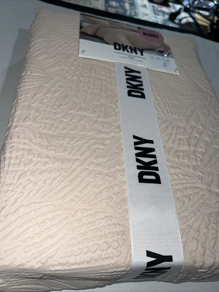Edredón DKNY 3 piezas KING rosa polvoriento rubor nuevo texturizado Foto 2 de 4