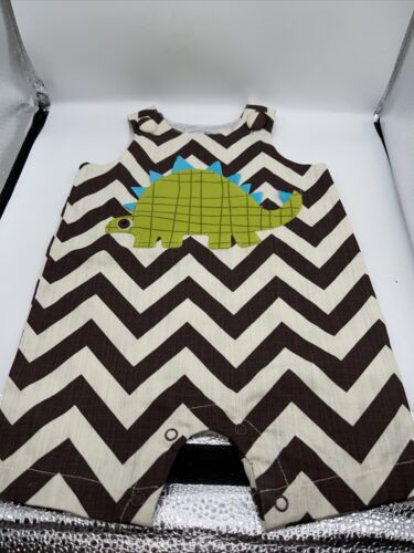 Boys Mud Pie boutique outfit size 0-6 months Brown  sleeveless w/Dinosaur - Picture 1 of 7