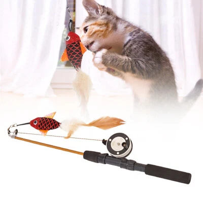 Cat Telescopic Fishing Rod Toy Cat Teaser Stick Fish Hanging Interactive Funny