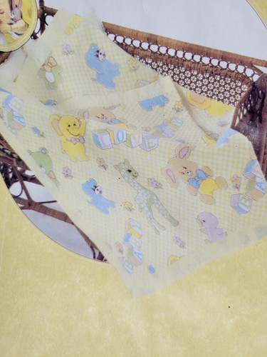 Coperta vintage gialla Baby Love, Downy Dream Beacon USA 40X45 NOS bordo nylon - Foto 5 di 9
