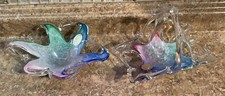 Vtg Murano Art Glass Stretched Star Bowl  Basket Candy Dish 10" Pink Green Blue