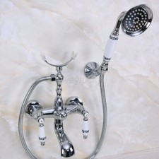 Polished Chrome Wall Mount Clawfoot Bath Tub Faucet w/ Handheld Shower Sprayer