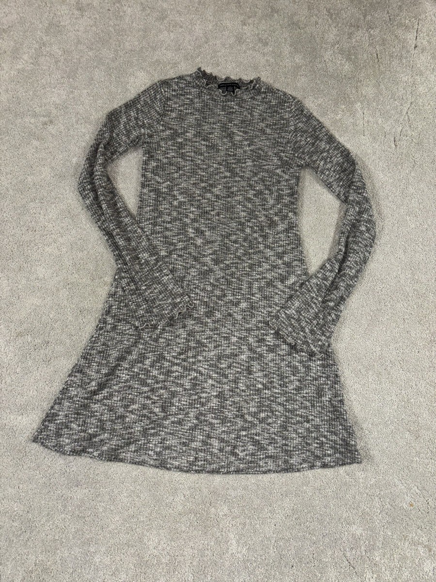 plush knit swing dress American Eagle XXS Women's Gray Soft Lettuce Trim Stars