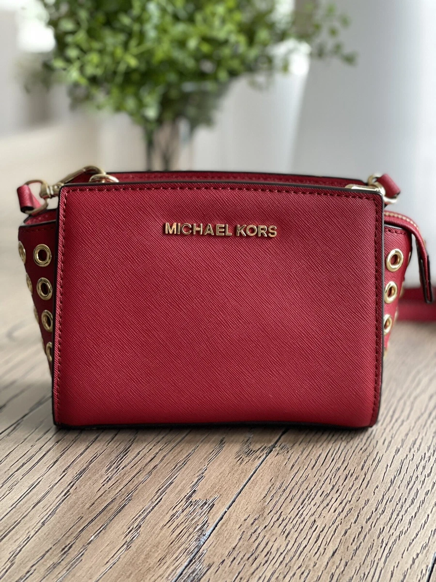 Michael Kors Red Saffiano Leather Mini Selma Crossbody Bag