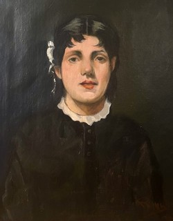 Antique Vintage Old Oil Painting Portrait Of Woman On Canvas Realism