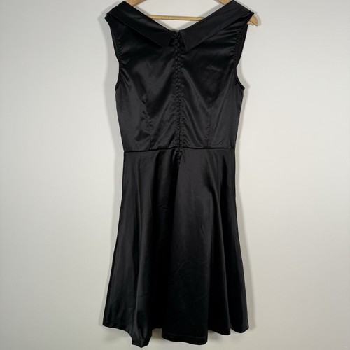 Lindy Bop Size 14 Black Satin Dress Rockabilly Swing Occasion Pin Up 50s Crane - Picture 10 of 13