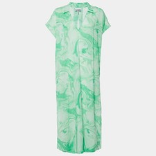 Ganni Green Marble Print Cotton Tunic Dress SM