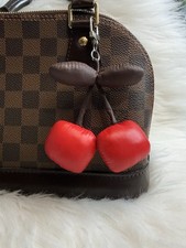 Cherry Bag Charm Keychain Purse Pendant Red Brown Handmade Birthday Gift