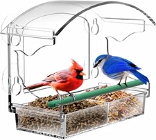 2 Pack Clear Acrylic Window Bird Feeder for Outside with 4 Strong Suction Cups