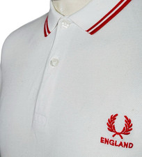 Fred Perry England Country Polo Size L White/Red Ska Mod Scooter Casuals Skins