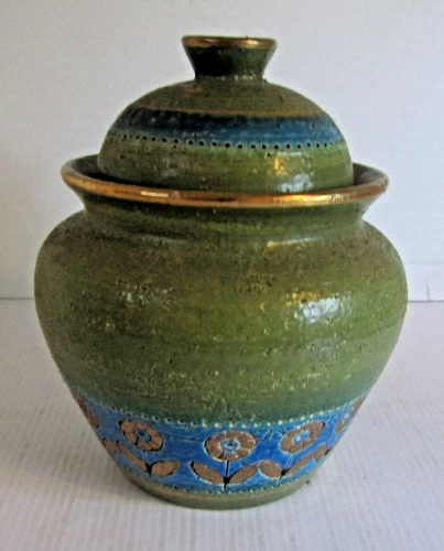 1960's Bitossi Rimini Blue Green Ceramic Jar and Lid for Rosenthal Netter