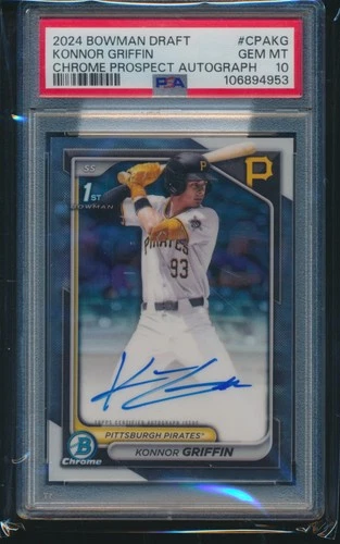 PSA 10 KONNOR GRIFFIN AUTO 1st 2024 Bowman Chrome PIRATES Rookie RC GEM MINT