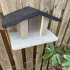 Wooden Hanging Seed Bird Feeder with Black Roof, Traditional Style