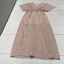 SHEIN Dress Womens Medium Pink White Print Maxi Short Sleeve Elastic Waist Boho