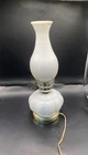 A oil lamp VTG Milk Glass converted to electric Font Burner &Chimney