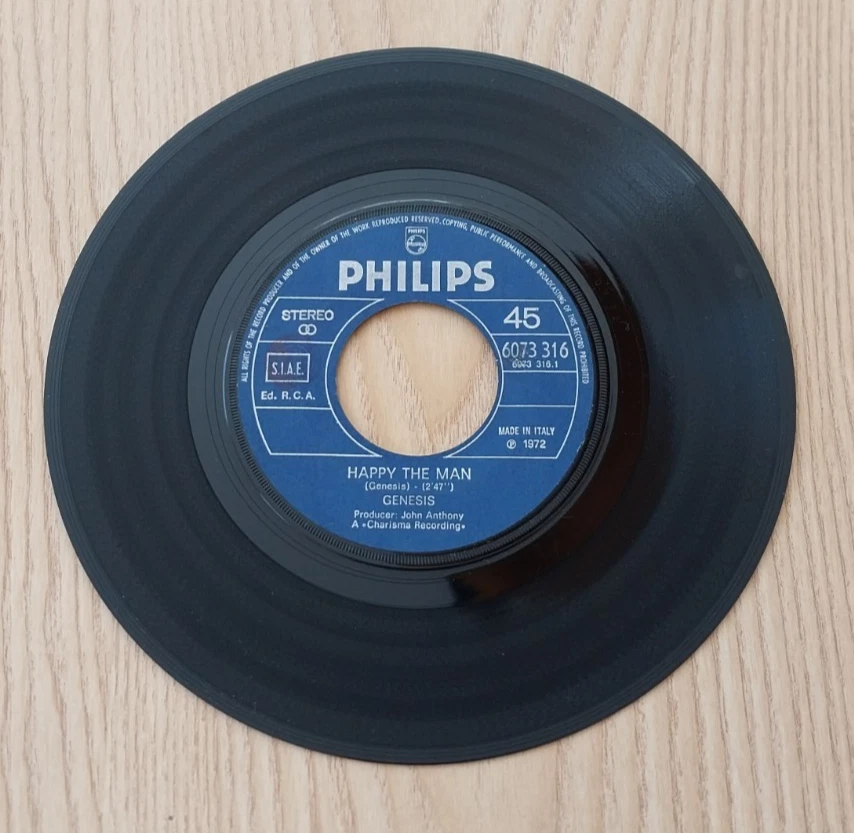 Genesis Happy The Man / Seven Stones 1972 Single 7" 45 RPM Phillips Italy Import - Image 2 of 4